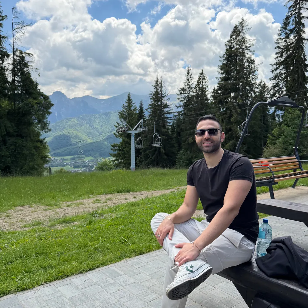 Mathew Hashoul on a mountain terrace near Zakopane